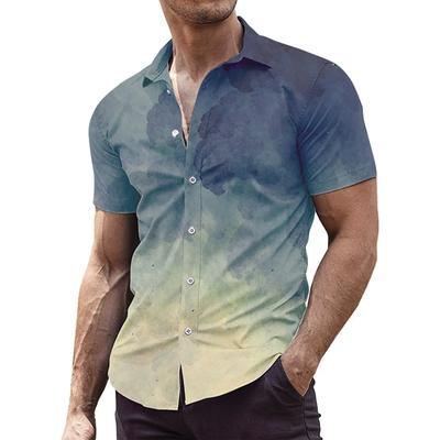 Herren Kurzarm-Atmungshemd mit Farbverlauf und 3D-Druck, Stretch