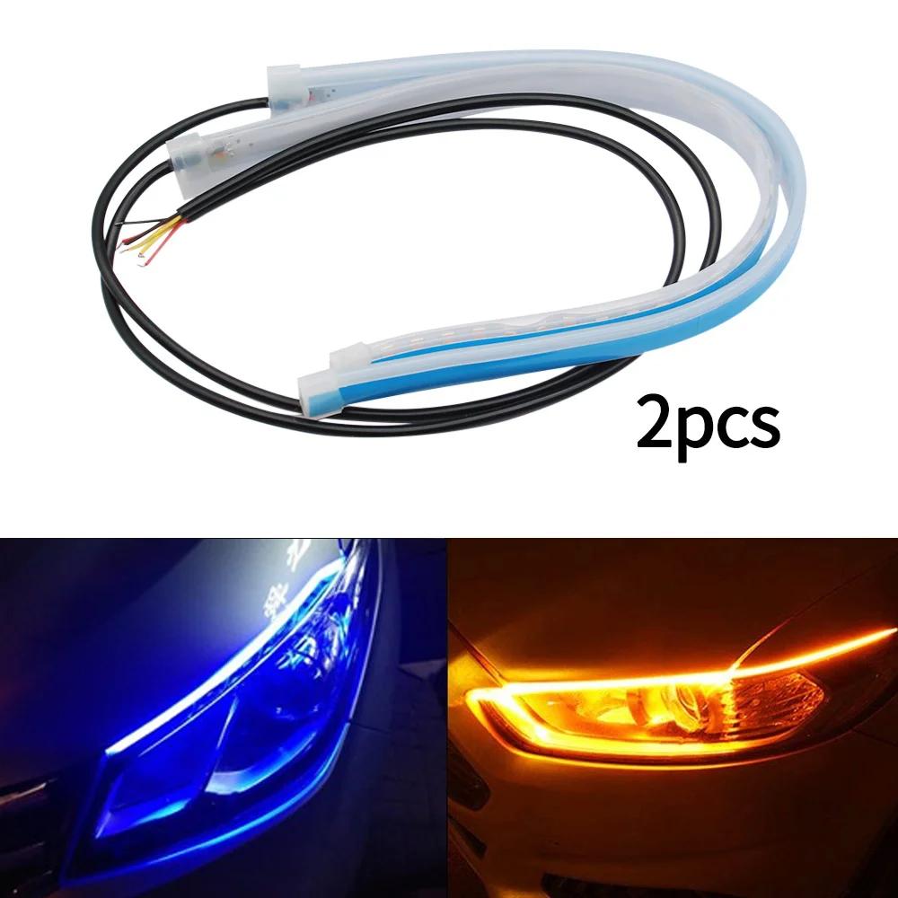 2 adet 12V LED DRL Araba Gündüz Farı Esnek Su Geçirmez Şerit Otomatik Farlar Beyaz Dönüş Sinyal Sarı Fren Akış Işıkları