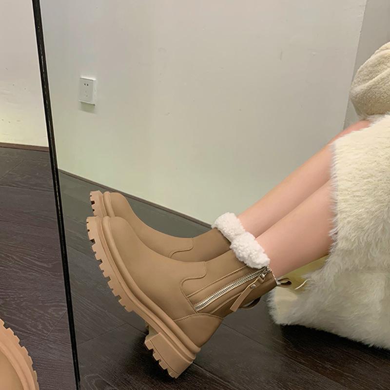 Winter New Thick-soled Side Zipper Lamb Wool Snow Boots Thickened Fleece Thick-heeled Thick-soled Martin Boots