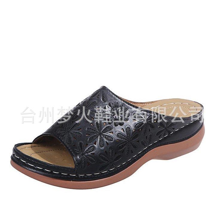 Slippers slope heel new fish mouth hollow flower sandals