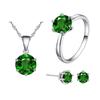 Korean Style Bridal Jewelry Set: Six-Prong Colored Zircon Necklace, Stud Earrings & Ring
