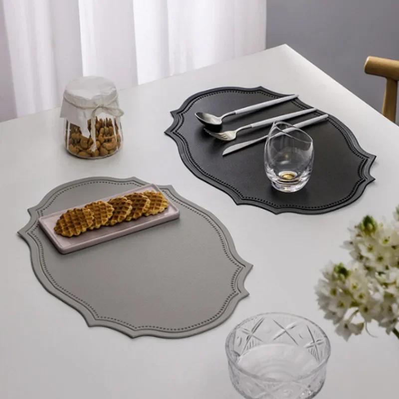 Leather Placemats Irregular Shape Waterproof Pad for Kitchenware Coffee Cup Pot Plate Knife Fork Home Dining Plate Mat