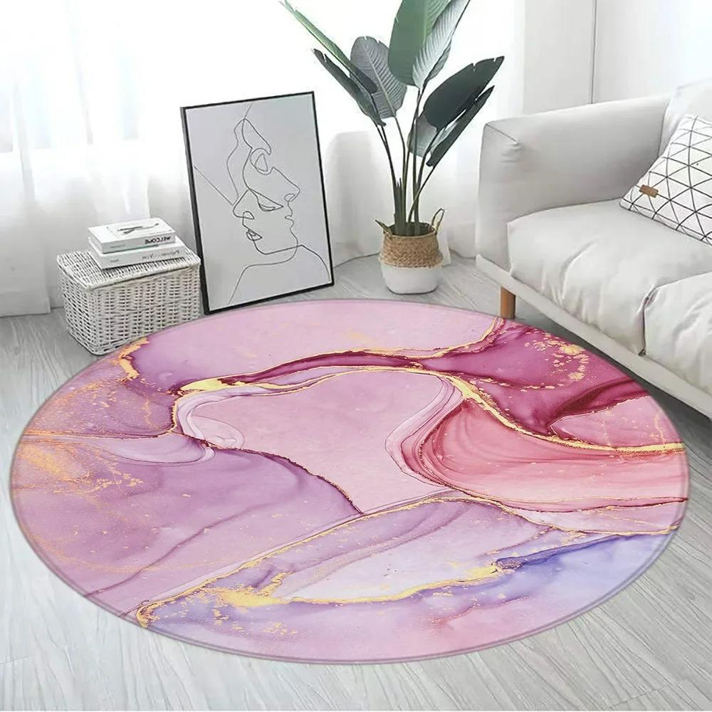 Marble Pattern Round Carpet Large Size Area Rugs for Living Room Bedroom Bathroom Soft Children Crawling Play Mat Home Decor