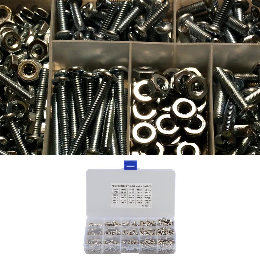 

500 Pieces/Set 15 Kinds Bolts Nut Assortment Screws Repair Spare Parts