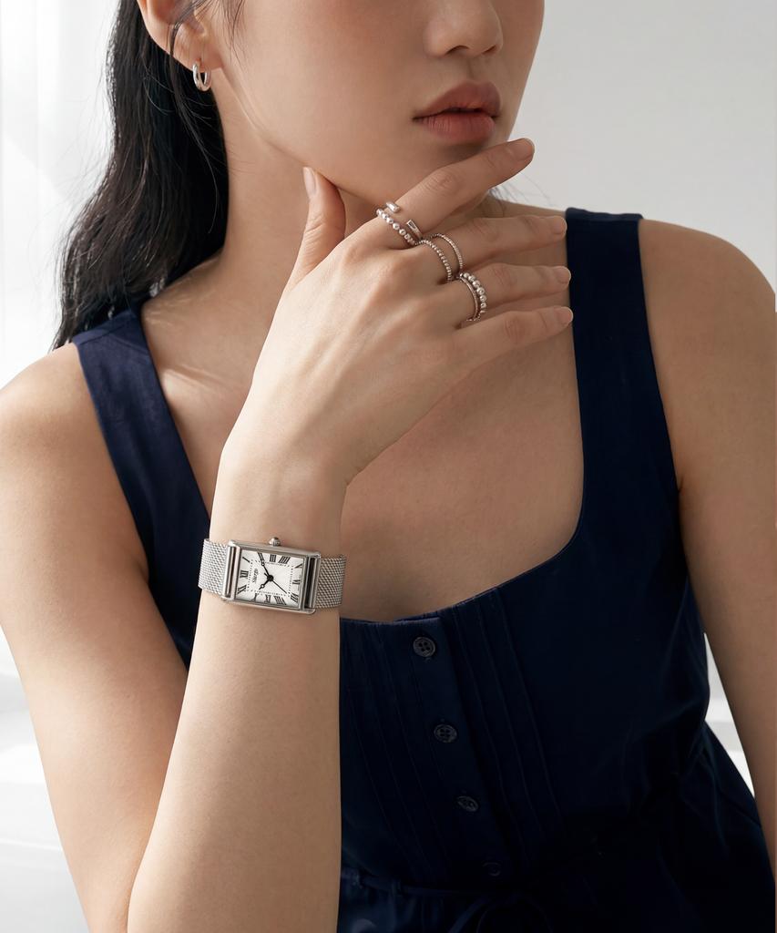 Sialeugo Sg-010Sl-S-S Fennel Collection Women'S Mesh Silver Steel Wristwatch