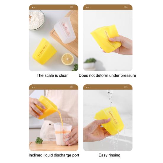 Silicone Measuring Cup Set Flexible Microwave Safe Measuring Cup with Easy-Read Marks Non-Slip Base Dishwasher Safe Baking Tool