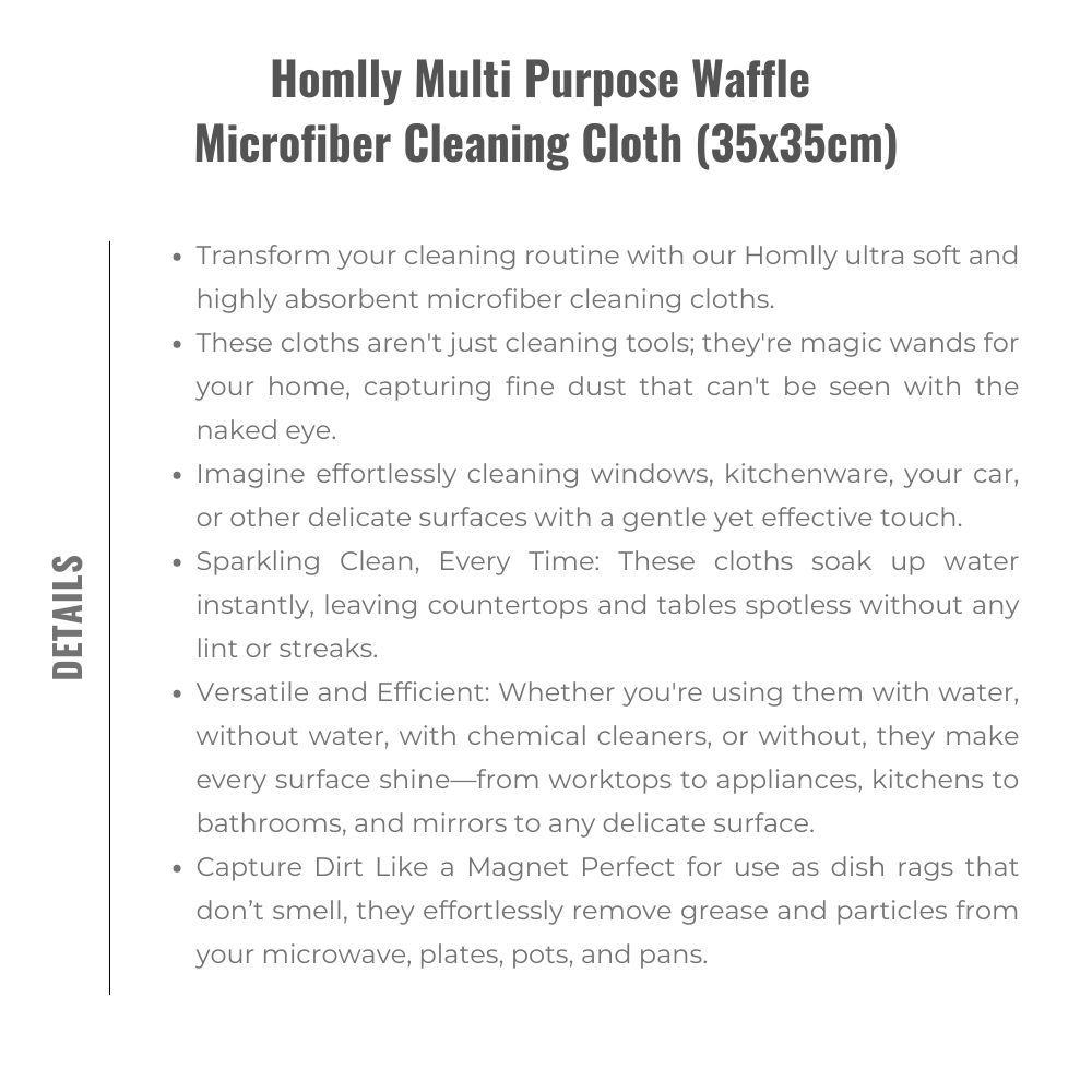 Homlly Multi Purpose Waffle Microfiber Cleaning Cloth (35x35cm) (X6PCS)
