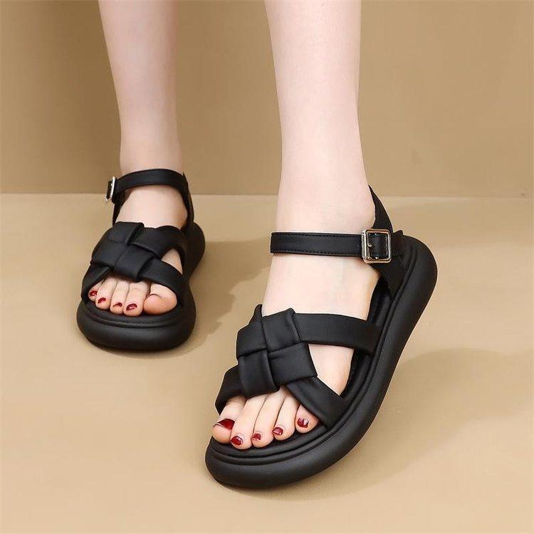Sports Sandals Women's Summer 2025 New Roman Flat-bottomed Woven Soft-soled Lightweight Student Non-slip One-word Beach Shoes