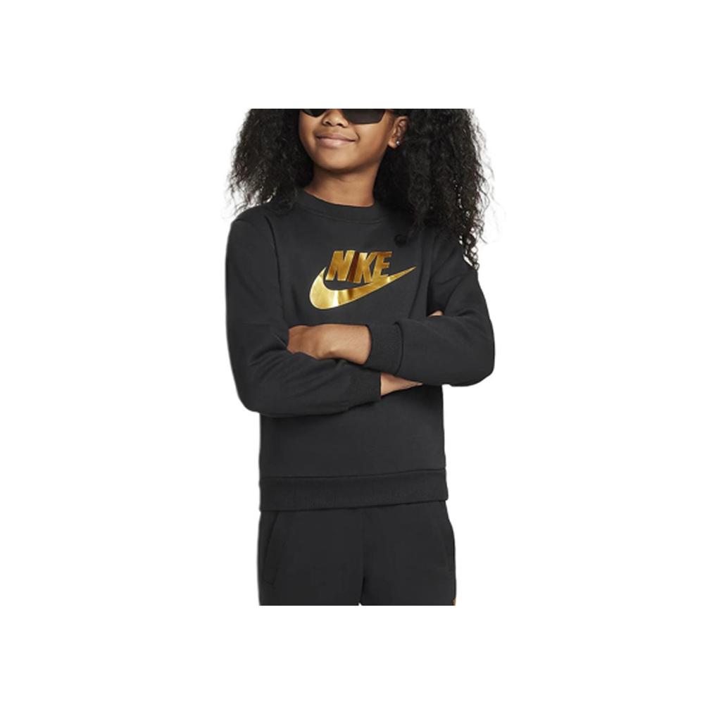 Nike Kids Letter Logo Print Round Neck Long Sleeve Sweatshirt Kids Sweatshirt Black HQ0975-010