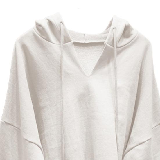 Felpa con cappuccio a tinta unita con coulisse Manica a pipistrello Autunno Scollo a V Donna Streetwear