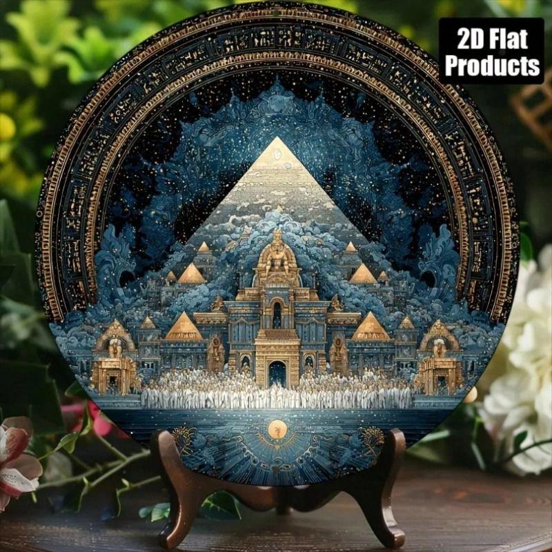 Metal Poster Wall Art Vintage Egypt Round 8x8 inch Kitchen Decor