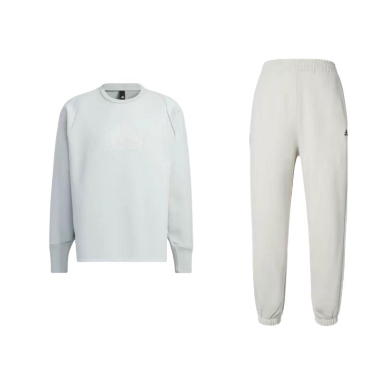 

Adidas Letter Logo Printed Fleece Thick Round Neck Sweatshirt Loose Knit Sports Cuffed Pants Set Men Sweatshirt Set IV7602+-IQ1376