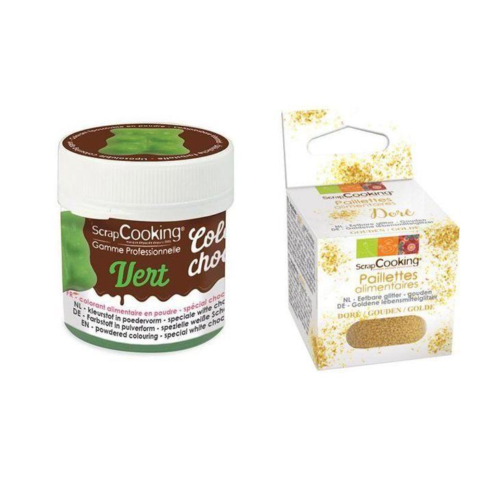Colorant alimentaire liposoluble vert + paillettes dorées