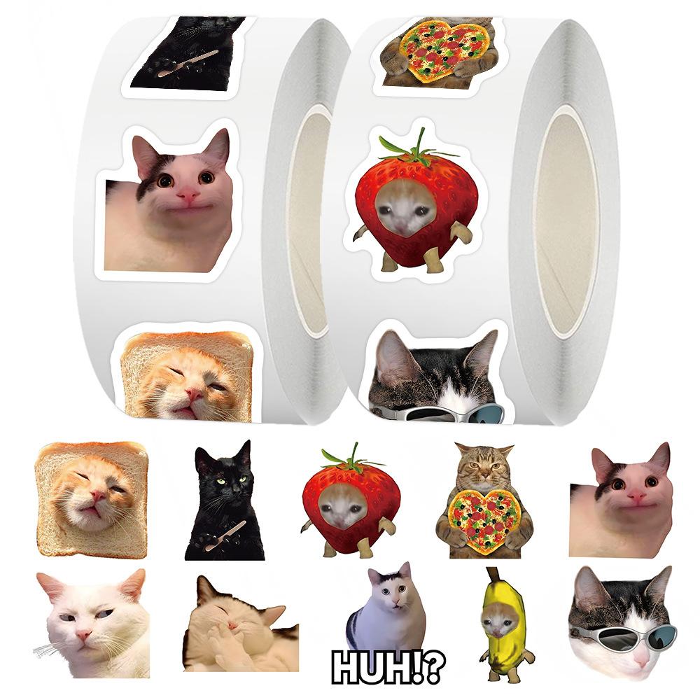 500pcs/Roll Funny Cat MEME Graffiti Stickers Cute Animal Cartoon Decals DIY Notebook Stationery Fridge Reward Seal Label Sticker