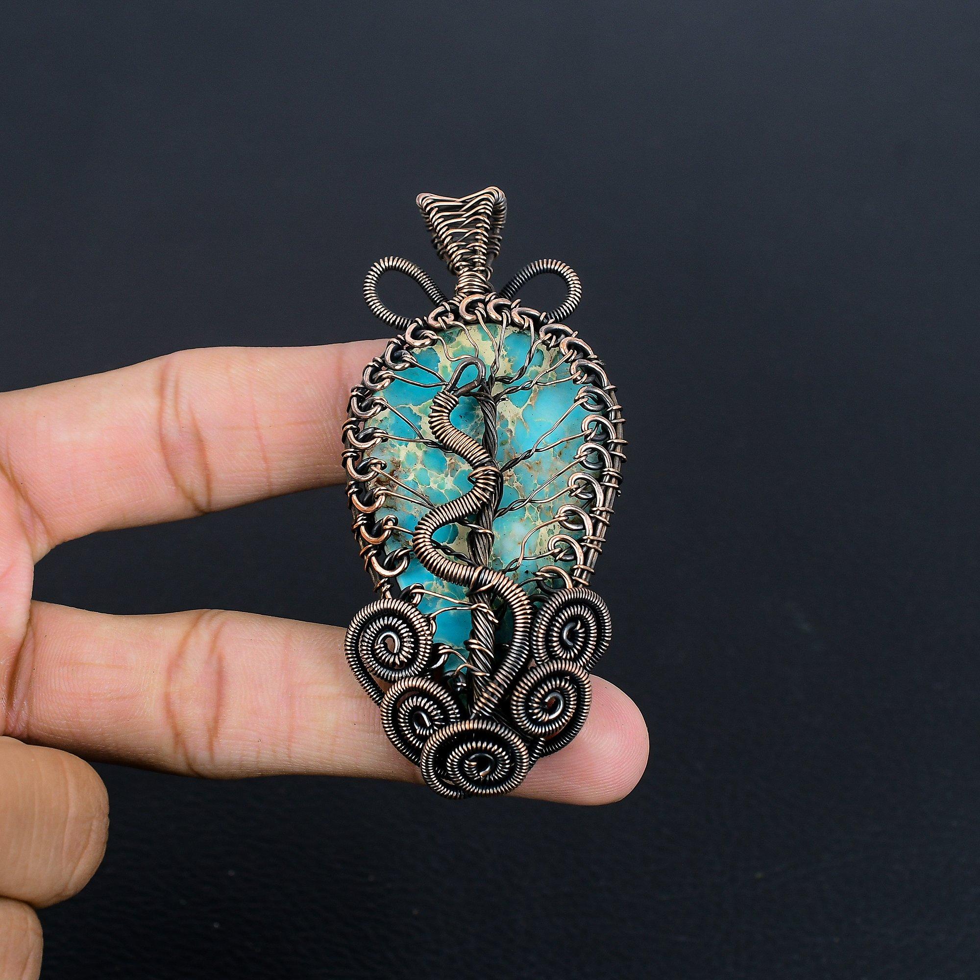 

Подвеска из голубого морского седимента, ювелирное изделие из драгоценного камня, подвеска, обернутая медной проволокой 999 пробы, подарок для женщин, подвеска ручной работы 2.25 Inches