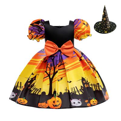 Halloween Mädchen Kleid Bedrucktes Kleid Hexe Rollenspiel Cosplay Kostüm Maskerade Kostüm