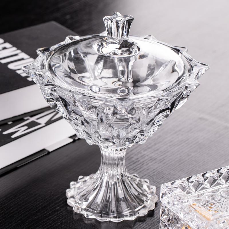 European-style Crystal Glass Ornaments with Lid Small Fruit Plate Home Living Room Large Storage Tank Home Decoration Sugar Tank