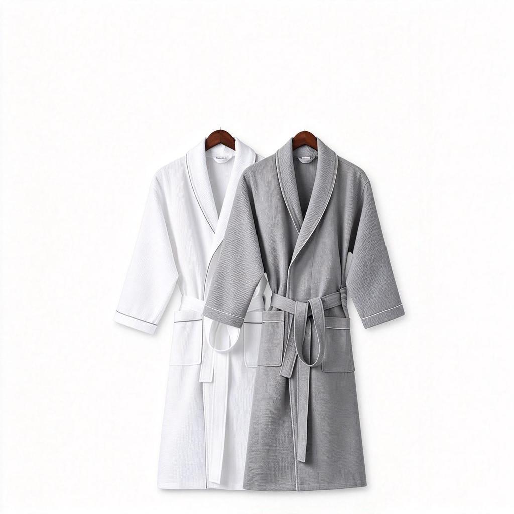 100% Cotton Waffle Bath Robe, Thin Water Absorbent Bathrobe for Men Women, Hotel B&B Beauty Salon Night Gown