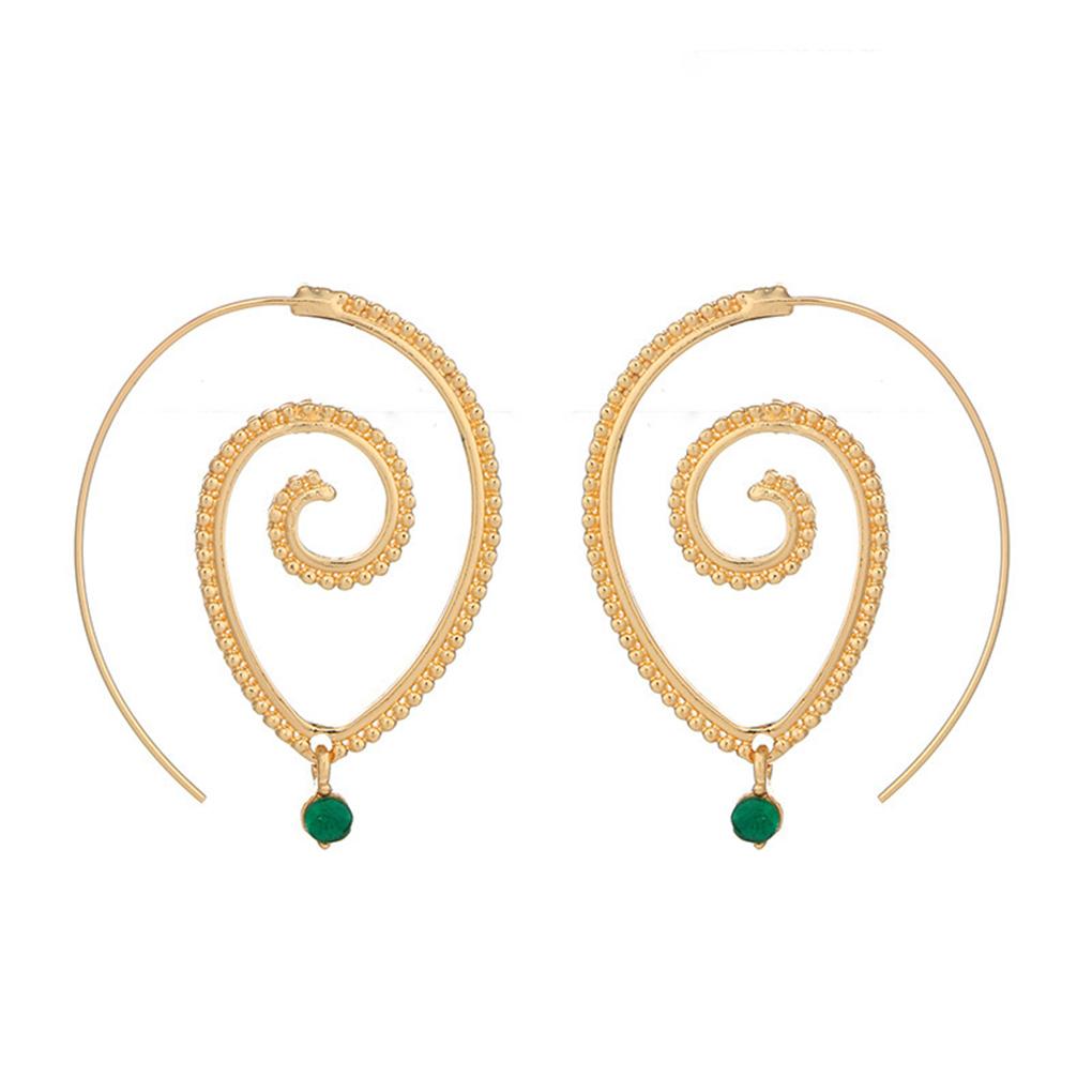 

Earrings Round Stylish Spiral Gear Shape Ear Dangle Gold Silver Hoop with Green Rhinestones Earring Girls Party Wedding Pair золотой