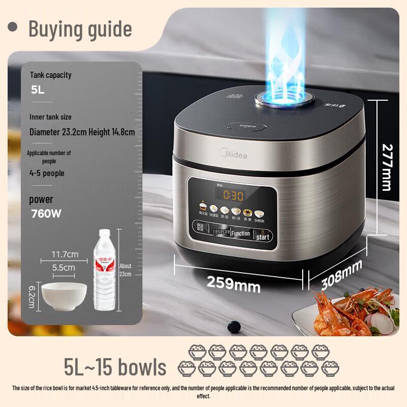 Midea 5L Smart Micro-Pressure Rice Cooker CN plug (adapter included)
