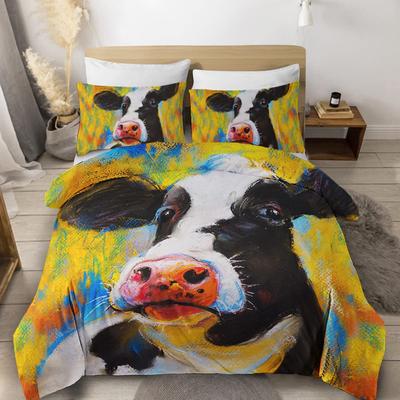 Bauer Kuhdruck Bettbezug Set Ölgemälde Kuh Bettwäsche Set Vintage Tiere Hund Schwein Huhn Bedruckte Bettdecke Full Size