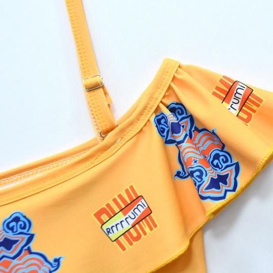 Children's Swimsuit Two Piece Set Girls Swimwear All Over Print Racerback Top
