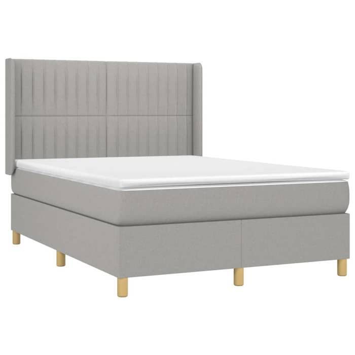 VidaXL Divan Bed with Mattress Light Grey 140x190cm Fabric - Model 3132145