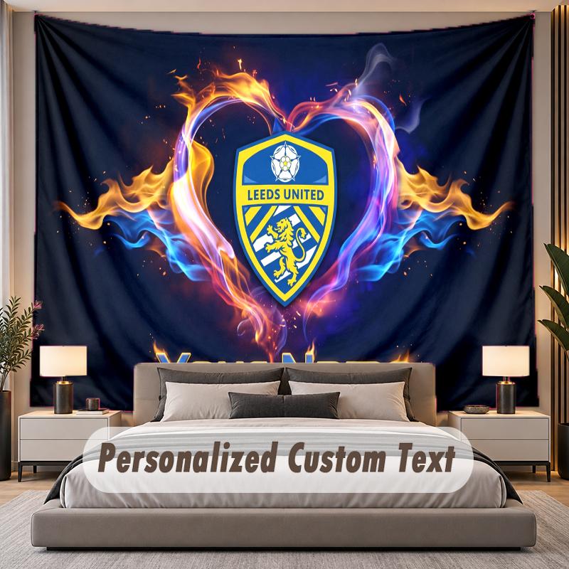 Custom Name Text Tapestry Leeds United Personalized Polyester Wall Tapestry For Bedroom And Room