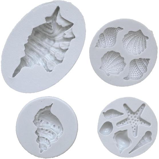 3 PCS Marine Theme Cake Fondant Silicone Mold Seashell Conch Starfish Coral Baking Molds for DIY Cake Decoration Chocolate Candy Polymer Clay