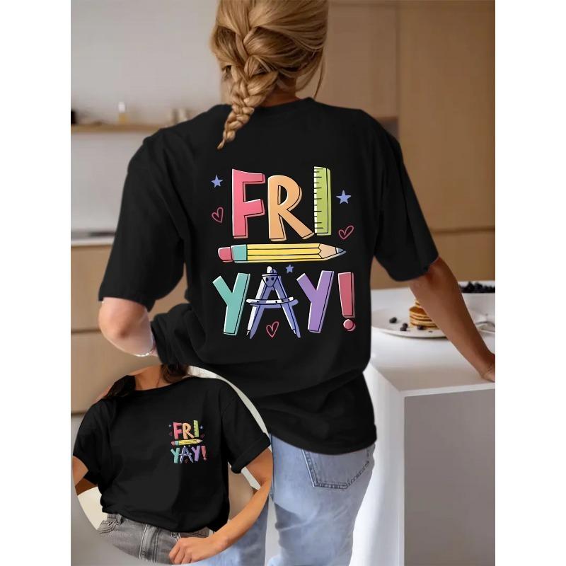 

Women S Casual Pink T-Shirt with FRIYAY! Colorful Pencil Design - Short Sleeve, Round Neck, Lightweight Cotton Blend, Perfect for Casual Attire 4XL чорний