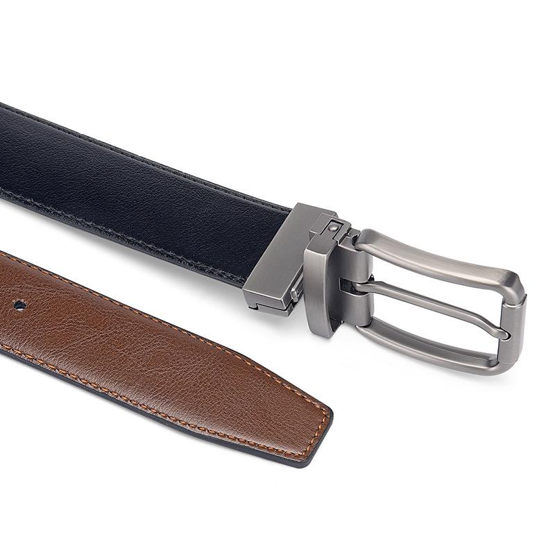 Extra Long Men's Reversible Leather Belt with Rotatable Pin Buckle