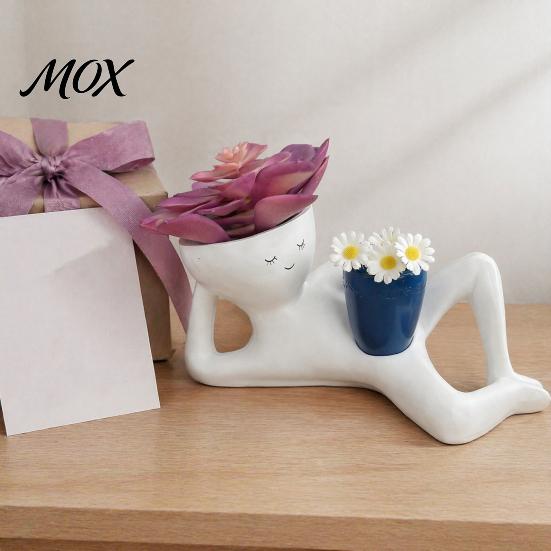 Vasi da Giardino Buffi con Fori di Drenaggio Fioriera Faccina Sorridente Divertente, Vaso per Piante Ragazzo Pigro Sdraiato per Piante da Interno Fori, Fioriera Testa Buffa in Resina
