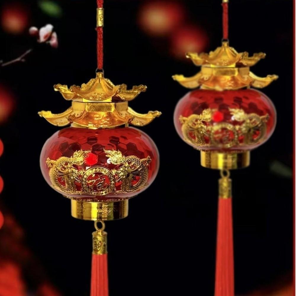 Hot Stamping Relief Spring Festival Lanterns Glowing Chinese Style Pagoda Lantern with Tassel Blessing Projection Lanterns