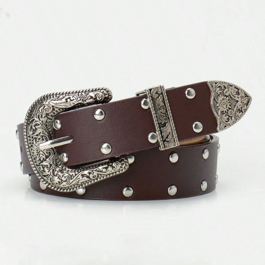 Vintage Carved Rivet Y2k Design, Niche American Style Belt and Pants Strap