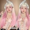 Zwarte Highlights Roze Synthetische Pruik met Pony Lange Rechte Zwarte Highlights Rode Pruik Voor Vrouwen Cosplay Feest Kerstpruik 26inch