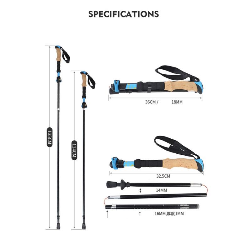 Trekking Pole Handle 5-section Folding Walking Sticks Canes Trekking Poles Alpenstock Hssiking