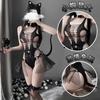 Women Sexy Hollow Out One Piece Suspender Mesh Bodysuit Role Play Lingerie Set