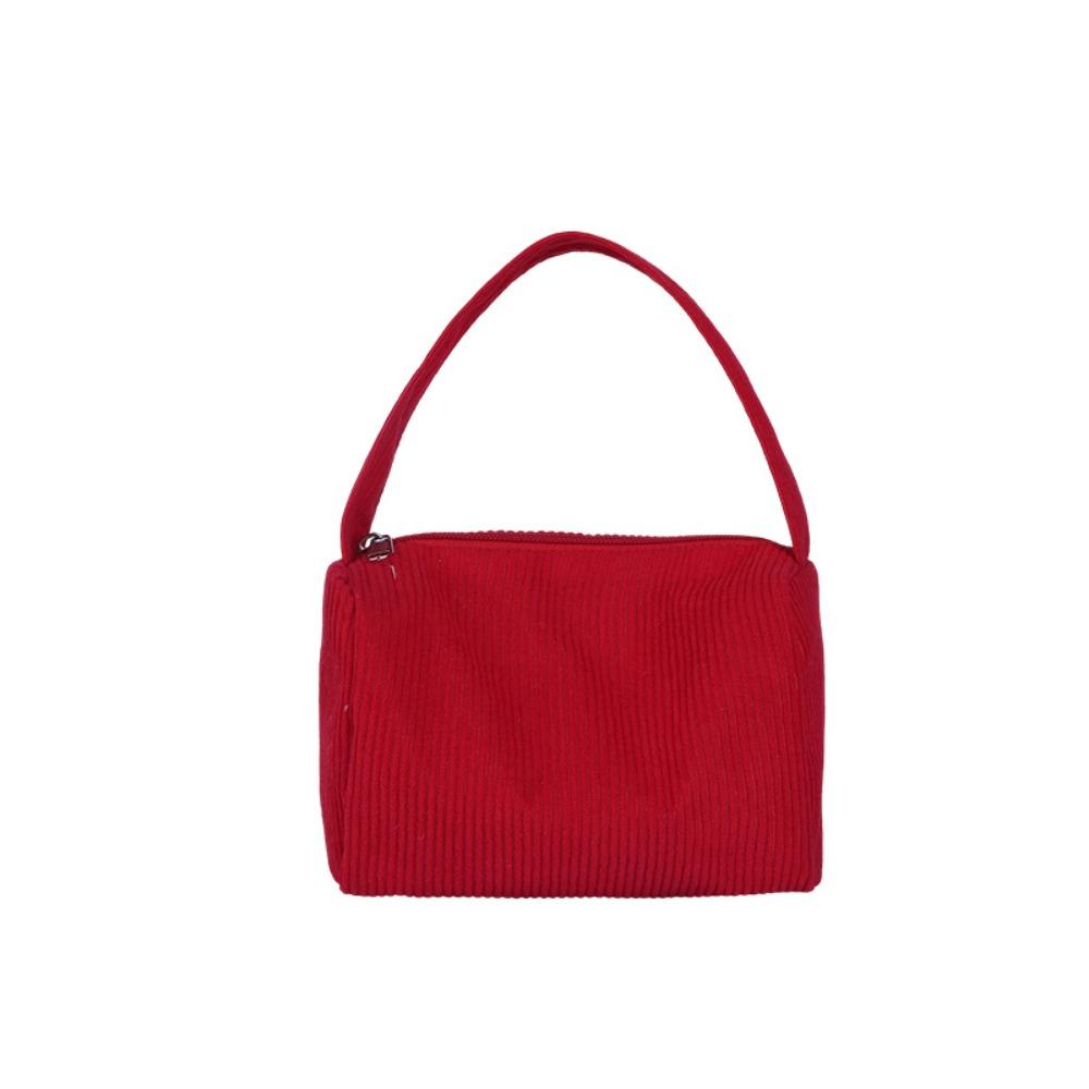 

Creative Gift Solid Color Handbag Corduroy Casual Underarm Bag Multifunctional Usage Shoulder Bag красный