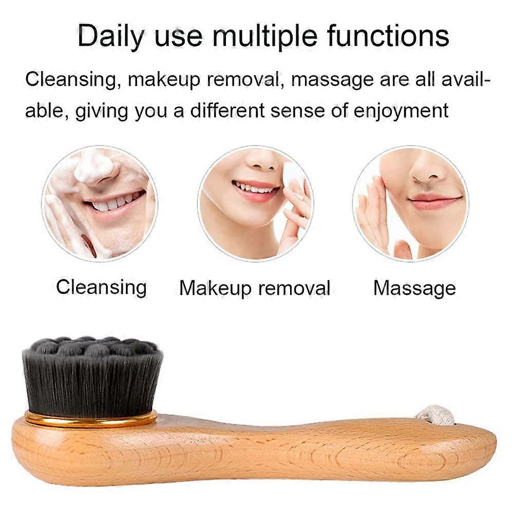 Manual Facial Cleansing Brush-Bamboo Charcoal Fiber Bristles and Wooden Handle-Skin Cleanser