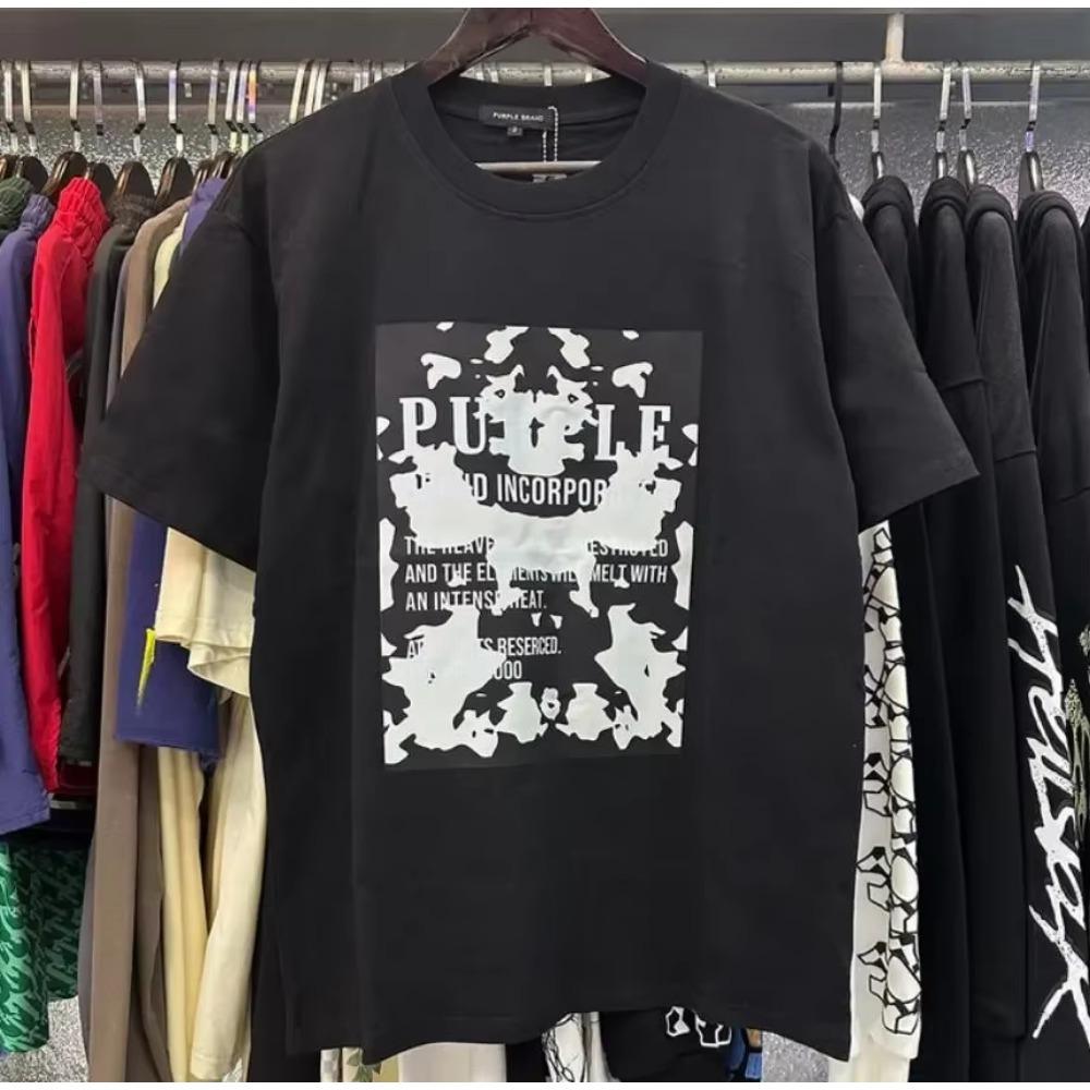 Purple Brand T Shirt Men Women Inset Crewneck Collar Regular Fit Cotton Print Tops US S-XL More Color