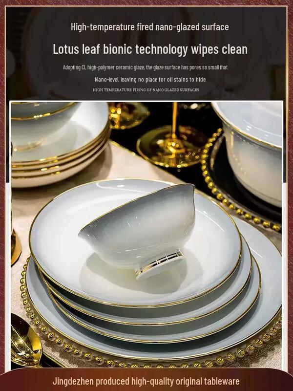 KANGMO 56-Piece Gradient Grey Dinnerware Set