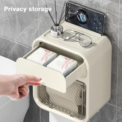 Tissue Box Luxury Wall Mounted Double Layer Waterproof No-punch Installation Rolling Tissue Drawing Box