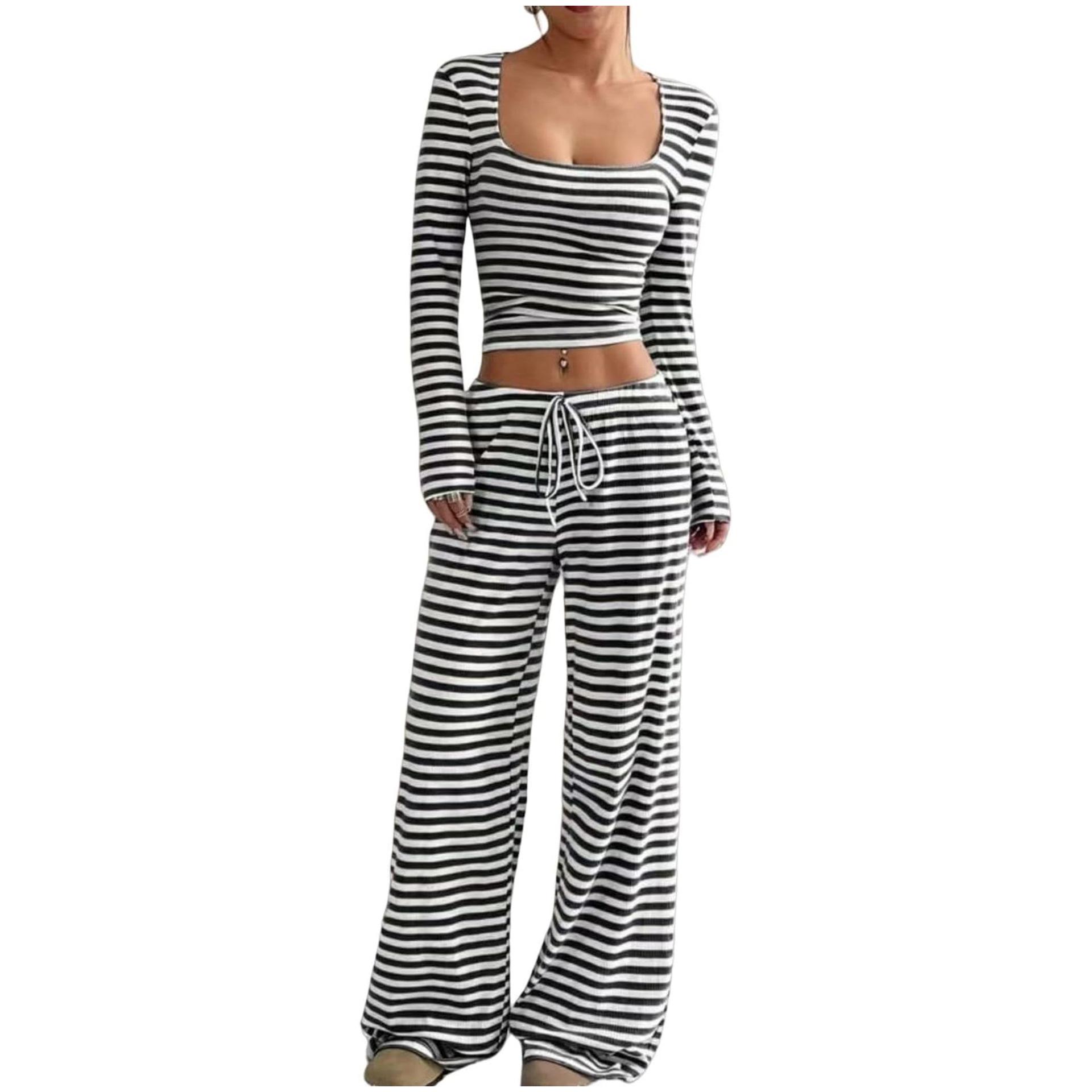 2026 Spring Women s Striped High-Waisted Slimming Wide-Leg Pants S чёрный