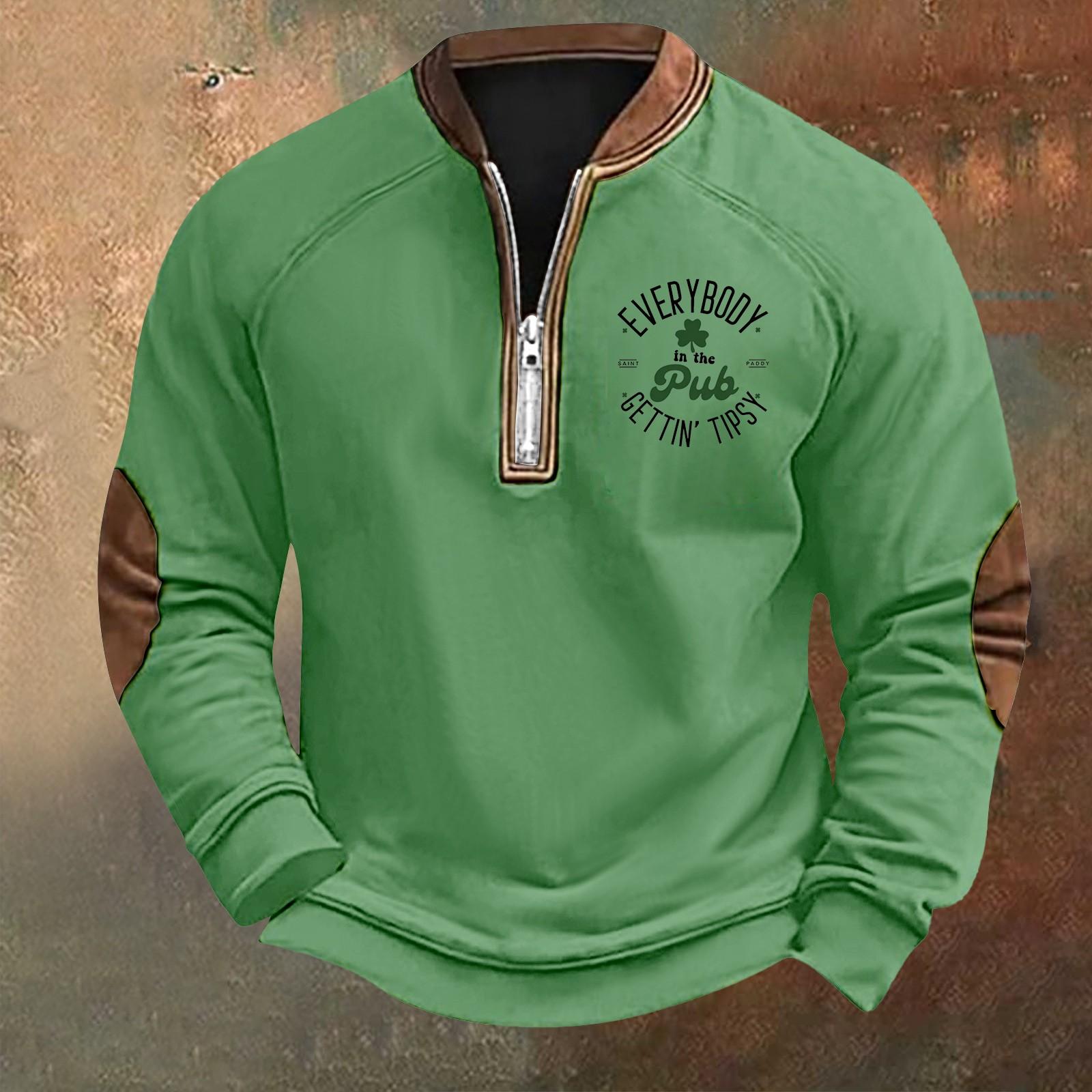 

Мужская ул.. День Патрика Винтаж Повседневный Свитшот на молнии Повседневный Топ для активного отдыха XL зелёный