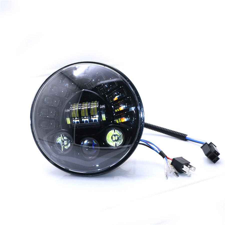 7 Inch LED Black Round Motorcycle Headlight with Hi/Lo Beam Projector Motor 7" Round Headlamp