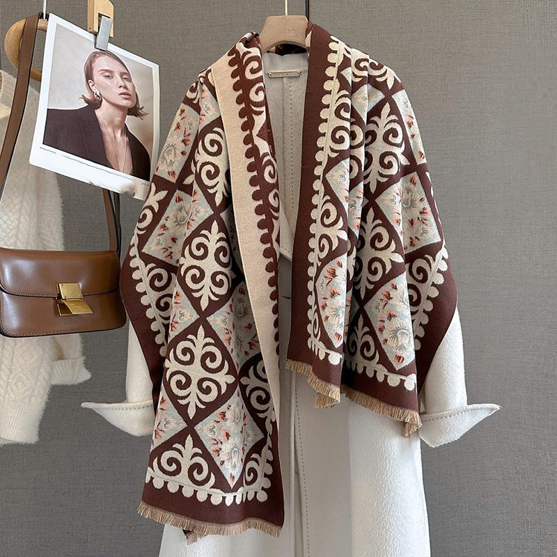 Designer Winter Warm Cashmere Scarves Women High Quality Thicken Pashmina Shawl Elegant Ladies Wool Poncho Windproof Pareo