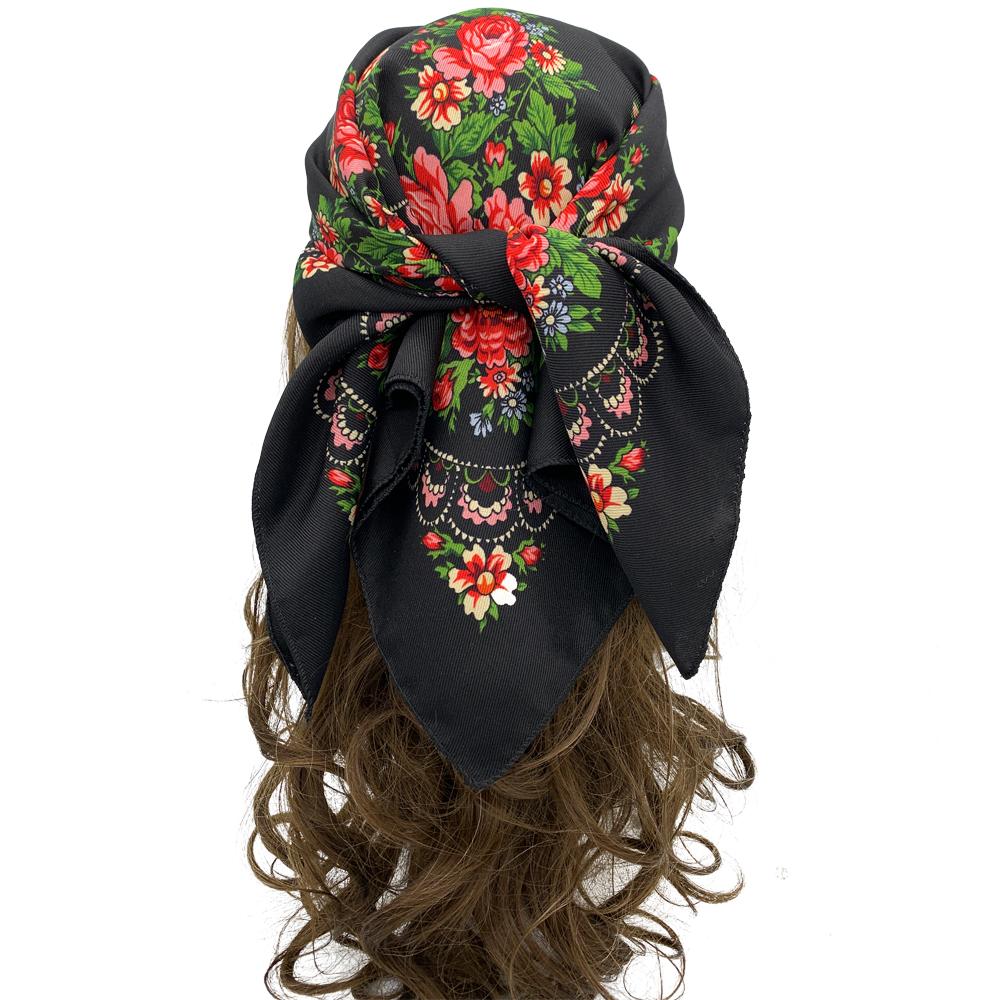 70*70Cm Russian Style Square Headband Scarf Luxury Floral Print Bandana Shawl Babushka Handkerchief Head Wraps