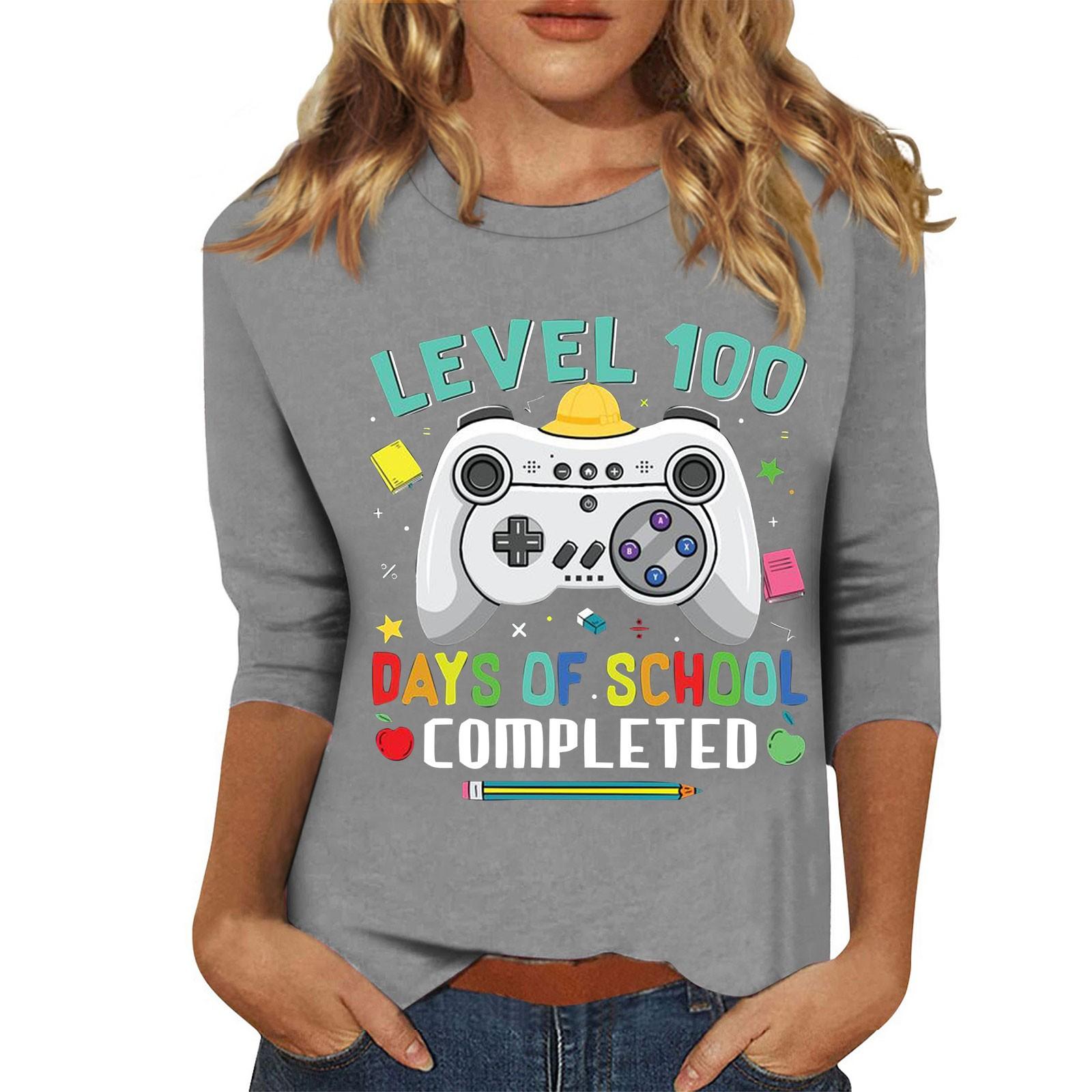 

Женская мода повседневная футболка с круглым вырезом и рукавом семь четвертей с принтом в честь 100-дневной годовщины школы L