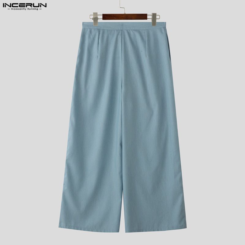 INCERUN Pánské ležérní šněrovací kalhoty s dlouhými širokými nohavicemi a obmotáváním v pase
