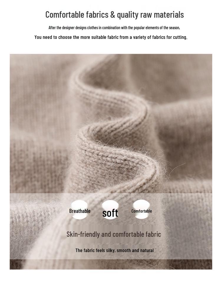 Women's Cashmere Sweater: Autumn/Winter Wool Knitwear, New Style, Thickened Base Layer, Semi-High Collar with Ruffles.